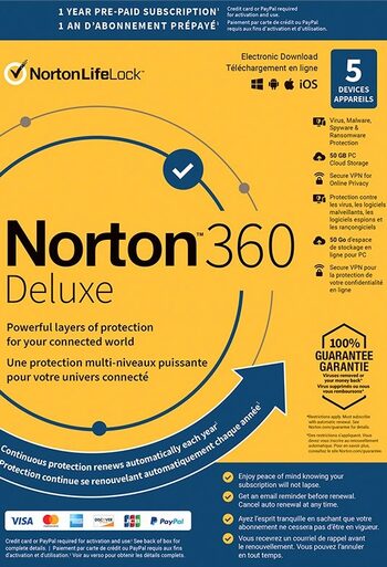Norton 360 Deluxe 2023 EU Key (1 año / 5 dispositivos) + 50 GB de almacenamiento en la nube